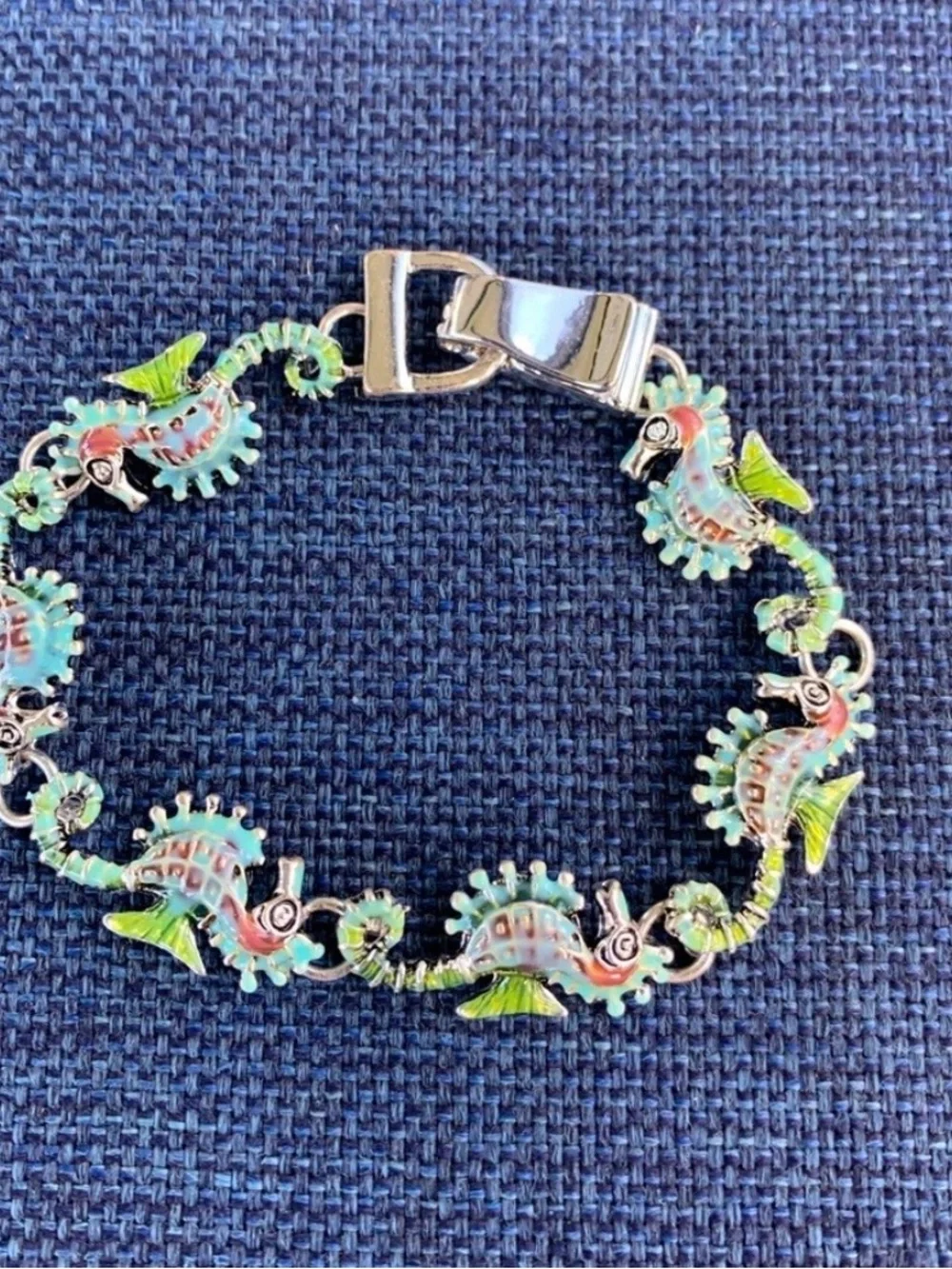 Seahorse Link Bracelet in Aqua, Green and Coral